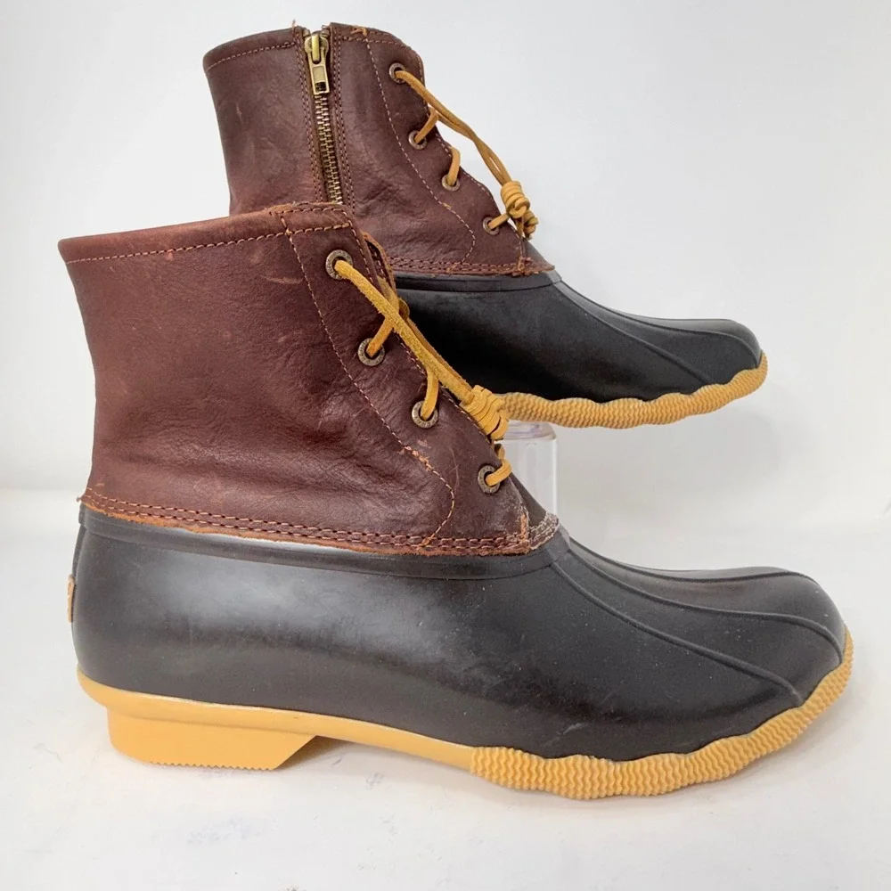 Sperry Saltwater Duck Boots Womens 12M Brown Leather Waterproof STS91176